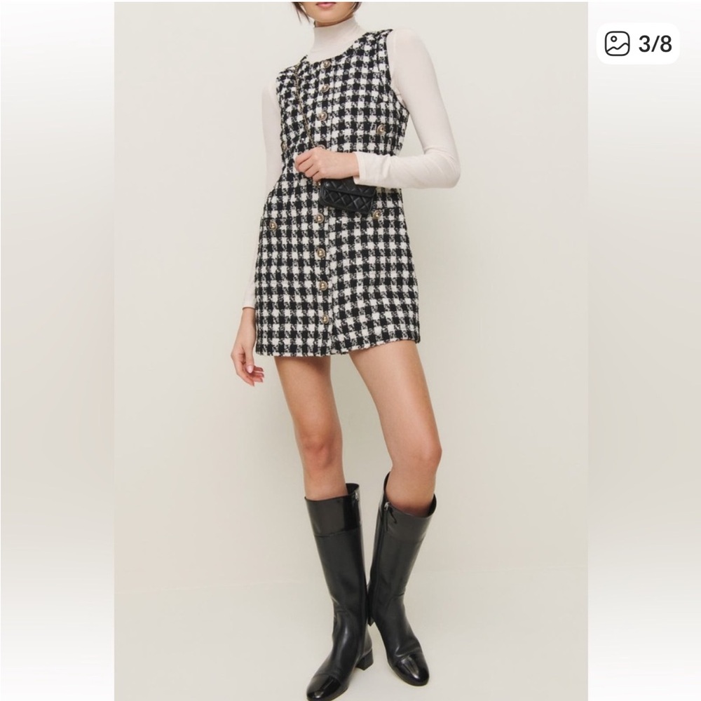 New Chic and Classic Reformation Tropez Tweed Shift Dress Black Checkered - Picture 4 of 11